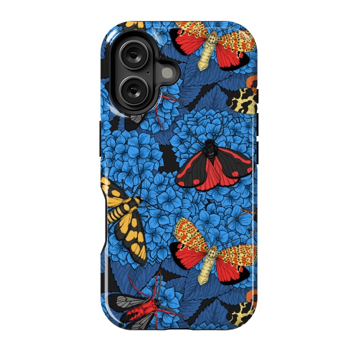 iPhone 16 StrongFit Moths on blue hydrangea by Katerina Kirilova