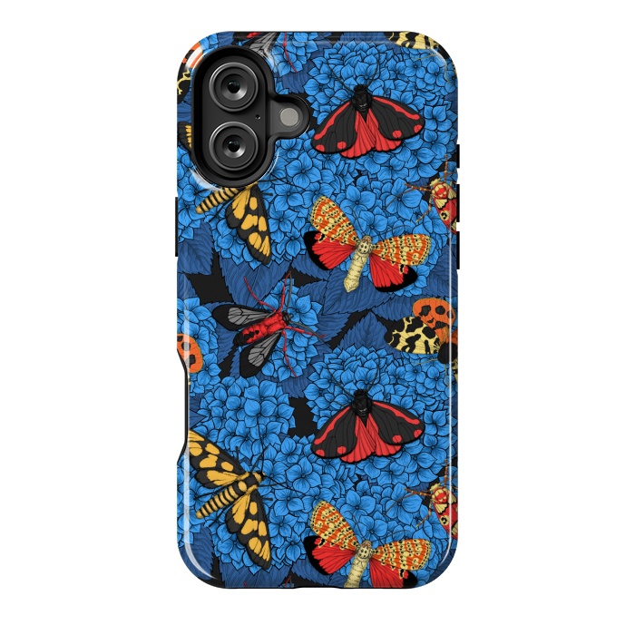 iPhone 16 Plus StrongFit Moths on blue hydrangea by Katerina Kirilova