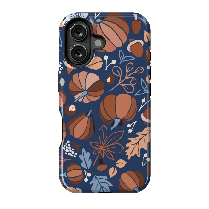 iPhone 16 StrongFit Fall Fruits in Navy and Orange by Paula Ohreen