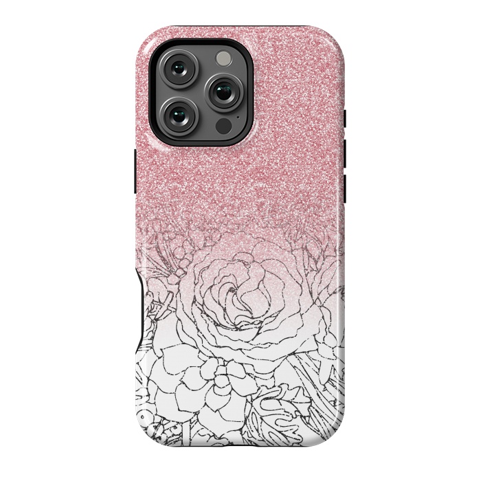 iPhone 16 Pro Max StrongFit Elegant Floral Doodles Pink Gradient Glitter Image by InovArts