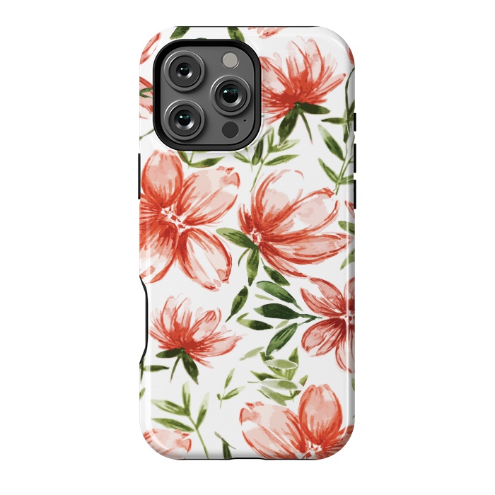 iPhone 16 Pro Max StrongFit Red Watercolor Flowers by Bledi