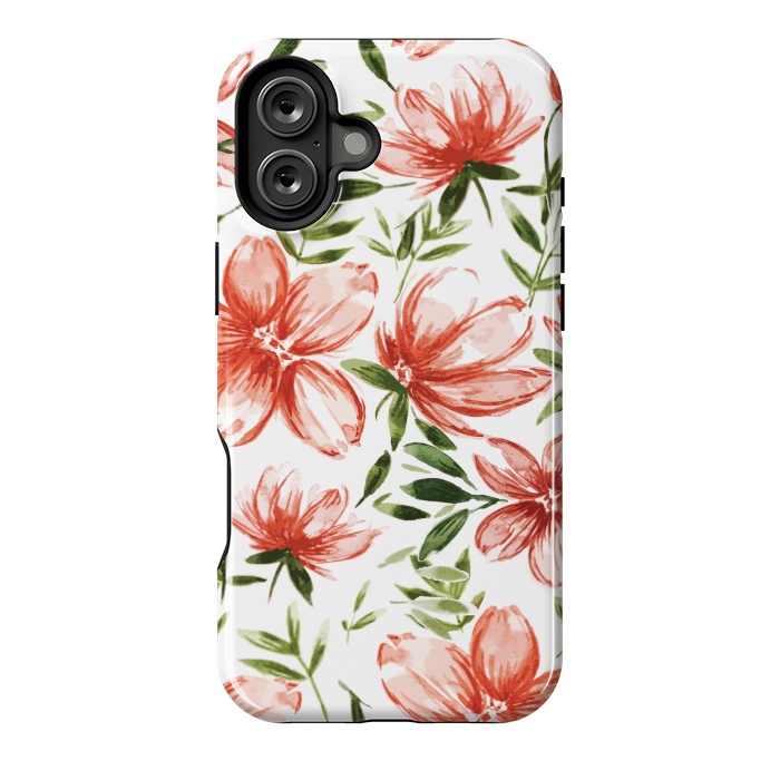 iPhone 16 Plus StrongFit Red Watercolor Flowers by Bledi