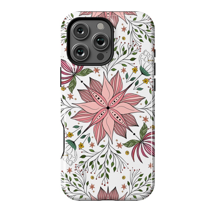 iPhone 16 Pro Max StrongFit Cute Vintage Pink Floral Doodles Tile Art by InovArts