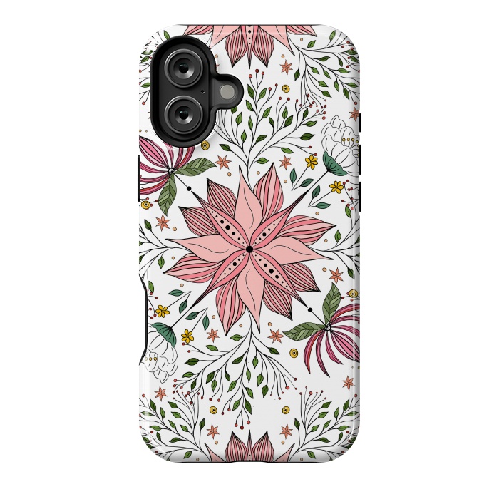 iPhone 16 Plus StrongFit Cute Vintage Pink Floral Doodles Tile Art by InovArts