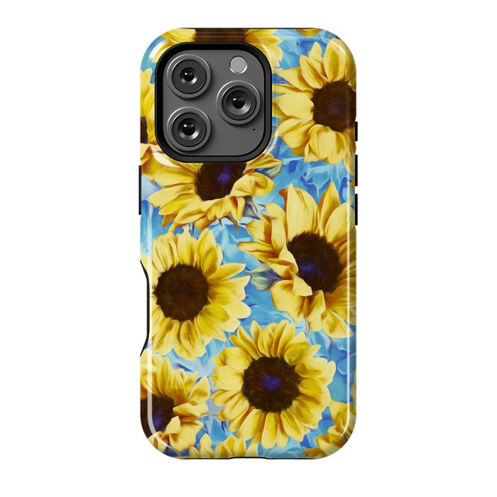 iPhone 16 Pro StrongFit Dreamy Sunflowers on Blue by Micklyn Le Feuvre