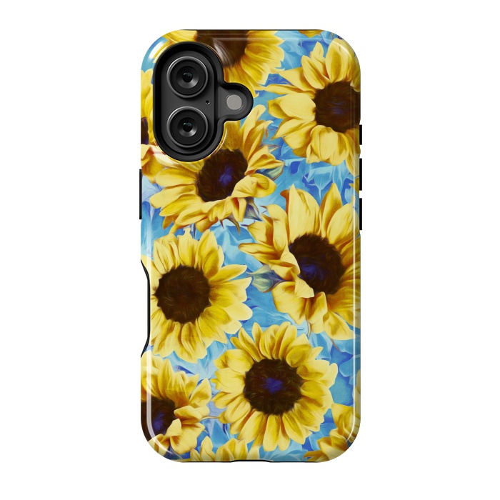 iPhone 16 StrongFit Dreamy Sunflowers on Blue by Micklyn Le Feuvre