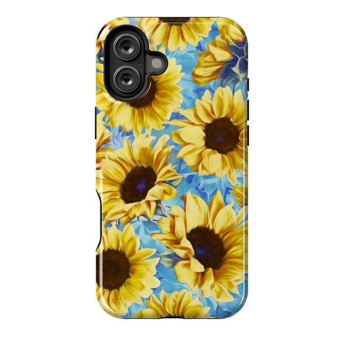 iPhone 16 Plus StrongFit Dreamy Sunflowers on Blue by Micklyn Le Feuvre