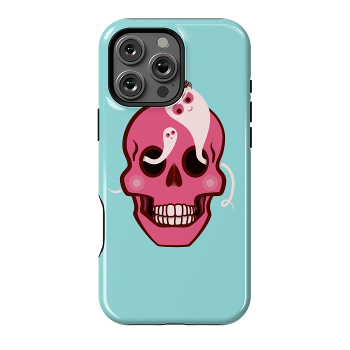 iPhone 16 Pro Max StrongFit Cute Pink Skull With Spider And Ghosts In Eyes by Boriana Giormova