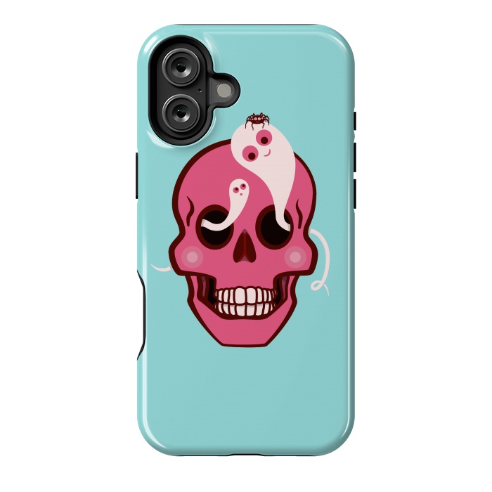 iPhone 16 Plus StrongFit Cute Pink Skull With Spider And Ghosts In Eyes by Boriana Giormova