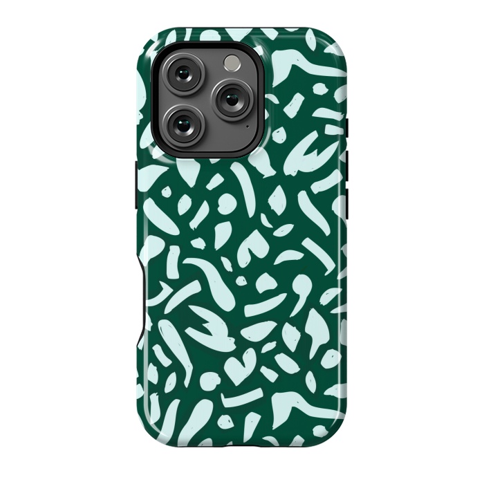 iPhone 16 Pro StrongFit Deep Emrald | Green Terrazzo Pattern | Fun Funky Eclectic Modern Boho Painting by Uma Prabhakar Gokhale