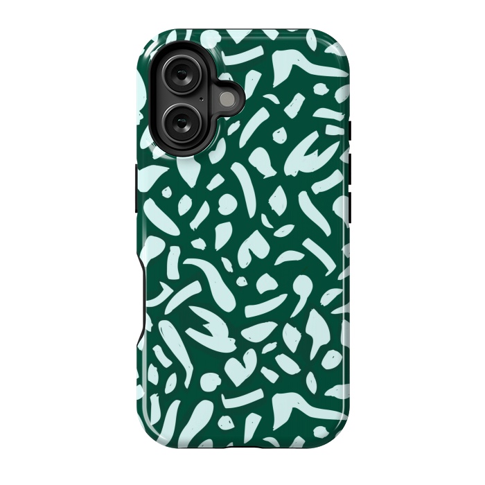 iPhone 16 StrongFit Deep Emrald | Green Terrazzo Pattern | Fun Funky Eclectic Modern Boho Painting by Uma Prabhakar Gokhale