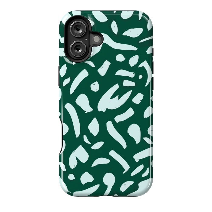 iPhone 16 Plus StrongFit Deep Emrald | Green Terrazzo Pattern | Fun Funky Eclectic Modern Boho Painting by Uma Prabhakar Gokhale