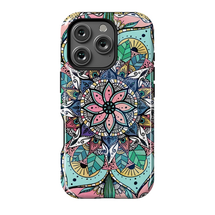 iPhone 16 Pro StrongFit Bohemian Colorful Watercolor Floral Mandala by InovArts