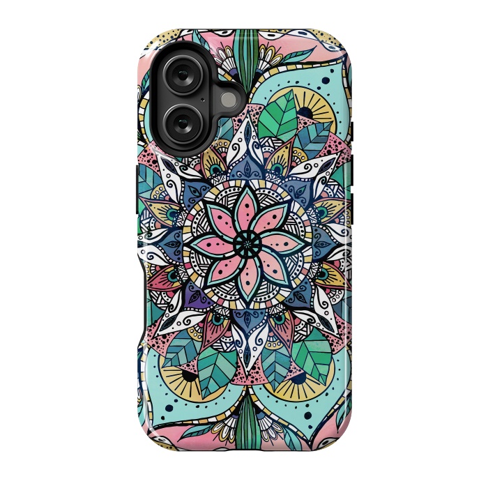 iPhone 16 StrongFit Bohemian Colorful Watercolor Floral Mandala by InovArts