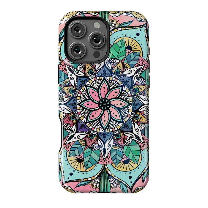 iPhone 16 Pro Max StrongFit Bohemian Colorful Watercolor Floral Mandala by InovArts