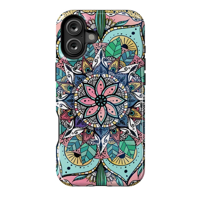 iPhone 16 Plus StrongFit Bohemian Colorful Watercolor Floral Mandala by InovArts