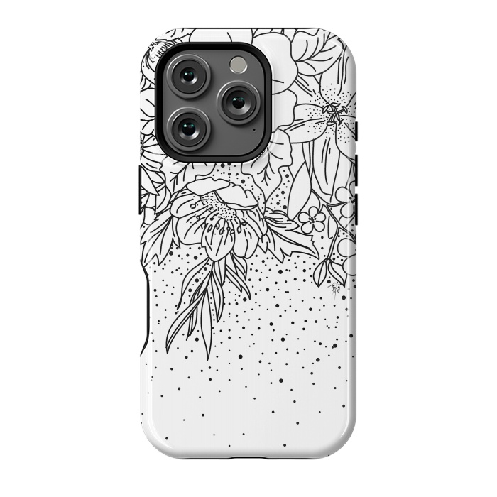 iPhone 16 Pro StrongFit Cute Black White floral doodles and confetti design by InovArts