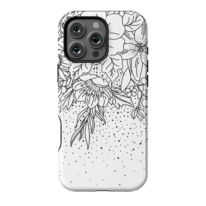 iPhone 16 Pro Max StrongFit Cute Black White floral doodles and confetti design by InovArts