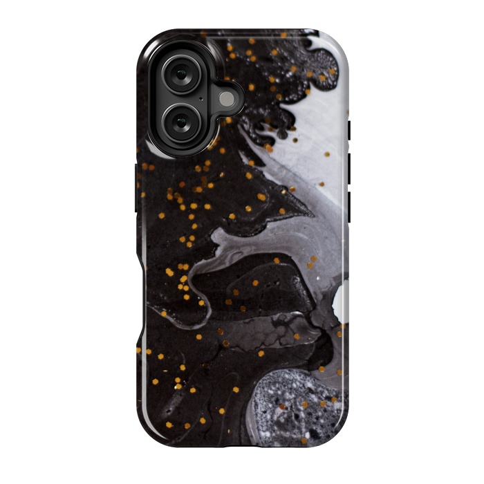 iPhone 16 StrongFit glitter marble black white by haroulita