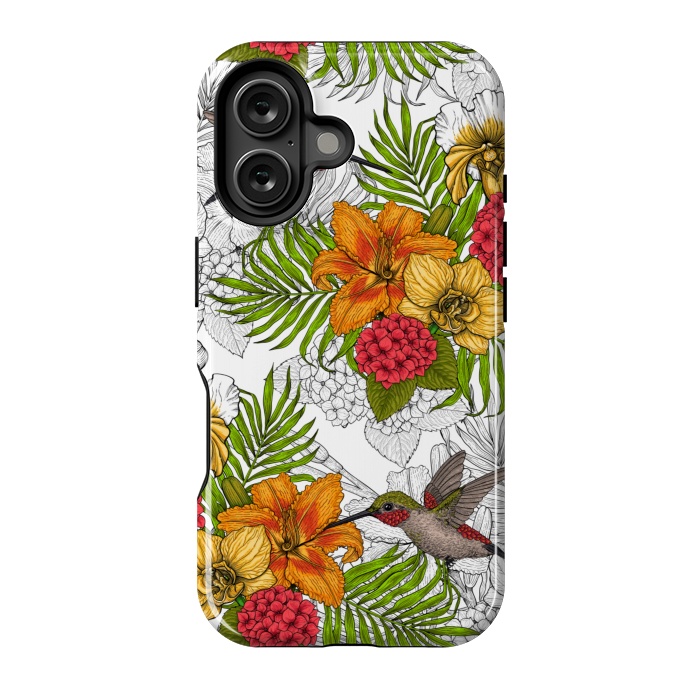 iPhone 16 StrongFit Hummingbirds and tropical bouquet by Katerina Kirilova