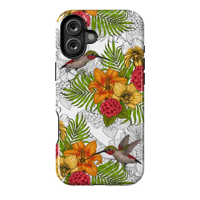 iPhone 16 Plus StrongFit Hummingbirds and tropical bouquet by Katerina Kirilova