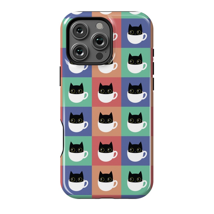 iPhone 16 Pro Max StrongFit Coffee  cat pattern by Laura Nagel