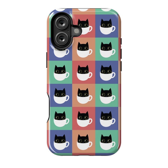 iPhone 16 Plus StrongFit Coffee  cat pattern by Laura Nagel