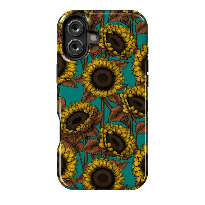 iPhone 16 Plus StrongFit Sunflowers on turquoise by Katerina Kirilova