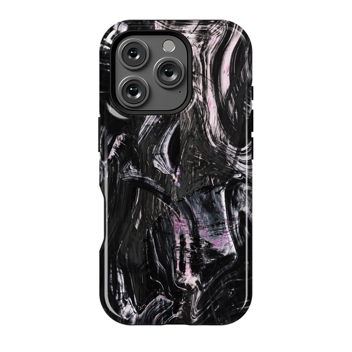 iPhone 16 Pro StrongFit Brushed black pink ink marble by Oana 