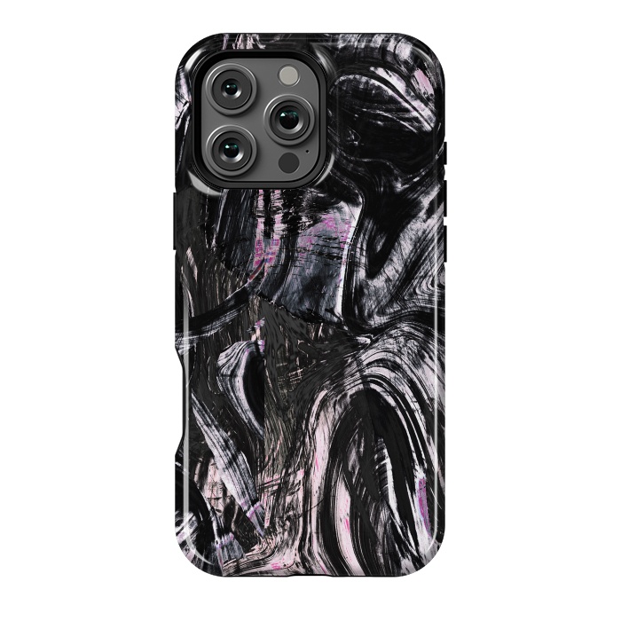 iPhone 16 Pro Max StrongFit Brushed black pink ink marble by Oana 