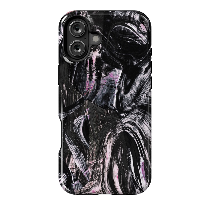 iPhone 16 Plus StrongFit Brushed black pink ink marble by Oana 