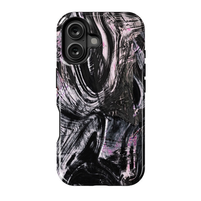 iPhone 16 StrongFit Marble ink brushstrokes by Oana 