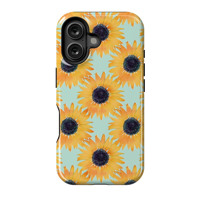 iPhone 16 StrongFit Pretty Hand Drawn Yellow Sunflowers Paint Pattern by InovArts