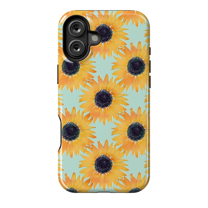 iPhone 16 Plus StrongFit Pretty Hand Drawn Yellow Sunflowers Paint Pattern by InovArts