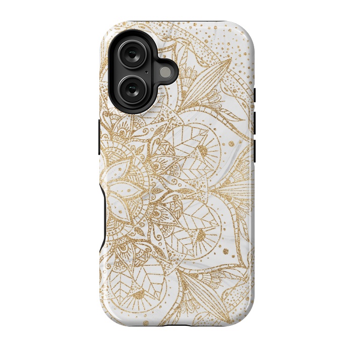 iPhone 16 StrongFit Trendy Gold Floral Mandala Marble Design by InovArts