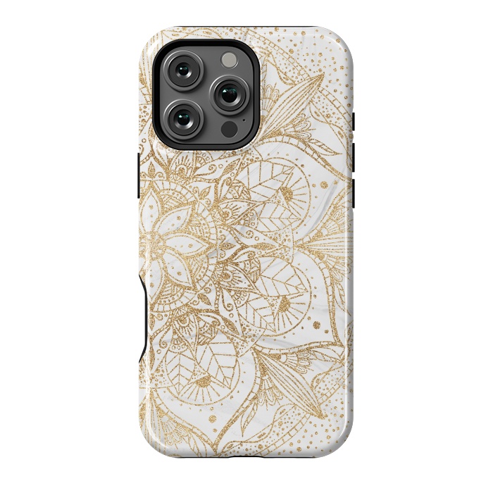 iPhone 16 Pro Max StrongFit Trendy Gold Floral Mandala Marble Design by InovArts