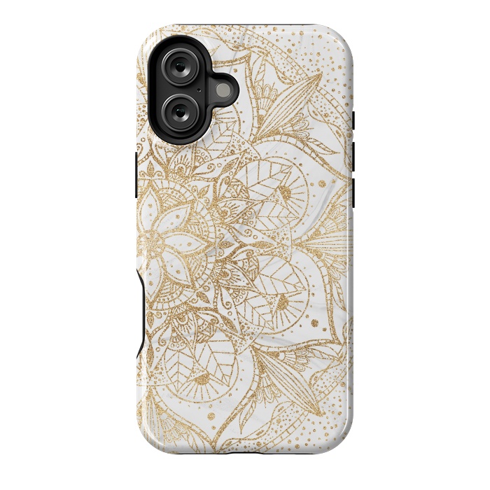 iPhone 16 Plus StrongFit Trendy Gold Floral Mandala Marble Design by InovArts