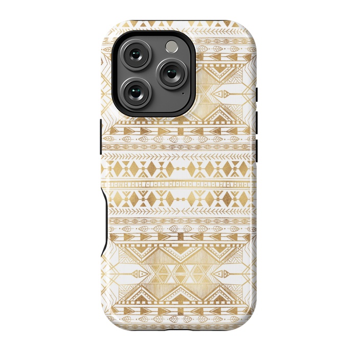 iPhone 16 Pro StrongFit Trendy Gold Geometric Tribal Aztec Pattern by InovArts