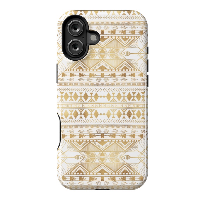 iPhone 16 Plus StrongFit Trendy Gold Geometric Tribal Aztec Pattern by InovArts