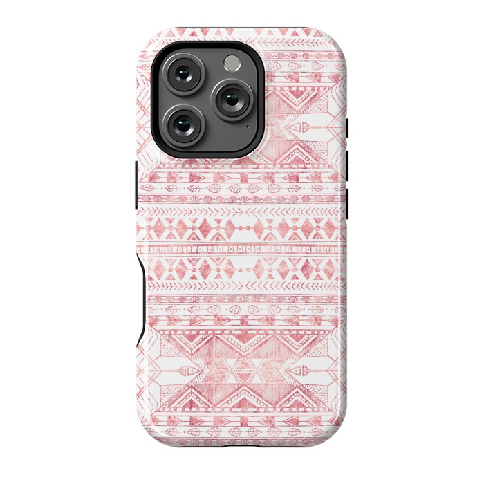 iPhone 16 Pro StrongFit Stylish Rose Gold Geometric Tribal Aztec Pattern by InovArts