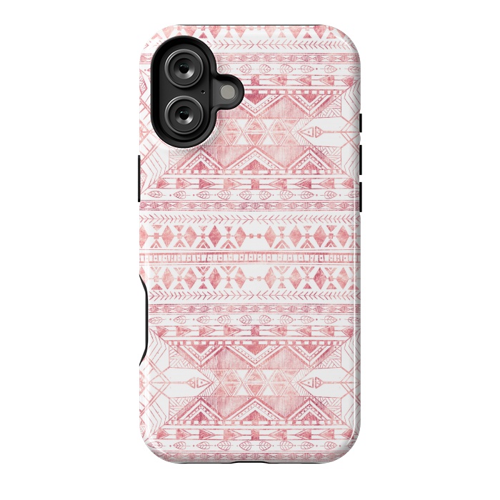 iPhone 16 Plus StrongFit Stylish Rose Gold Geometric Tribal Aztec Pattern by InovArts