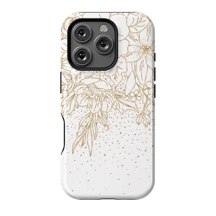 iPhone 16 Pro StrongFit Cute Gold floral doodles and confetti design by InovArts