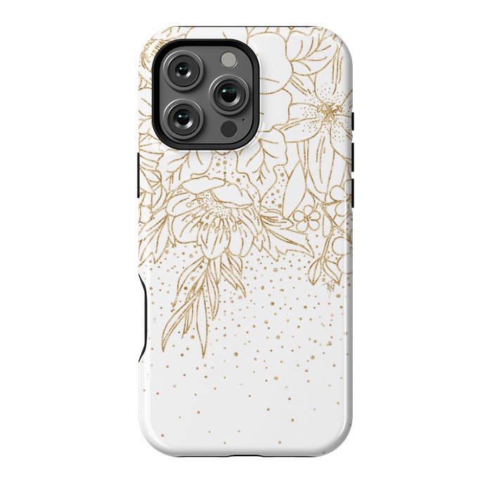 iPhone 16 Pro Max StrongFit Cute Gold floral doodles and confetti design by InovArts