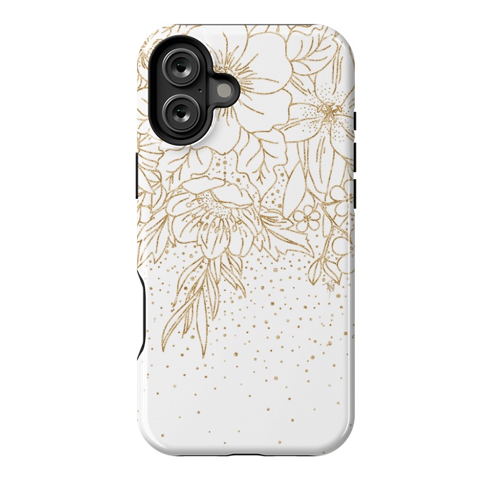 iPhone 16 Plus StrongFit Cute Gold floral doodles and confetti design by InovArts