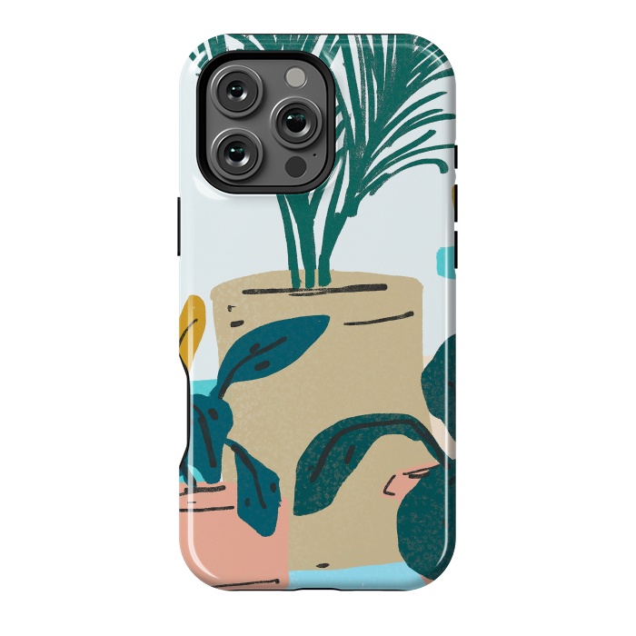 iPhone 16 Pro Max StrongFit Little House Plants | Pastel Botanical Nature Plant Pots | Bohemian Cute Chic Palm Modern by Uma Prabhakar Gokhale