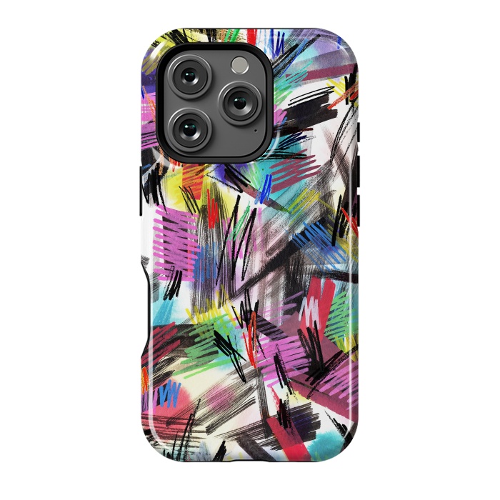 iPhone 16 Pro StrongFit Wild Colorful Scratches and Strokes  by Ninola Design