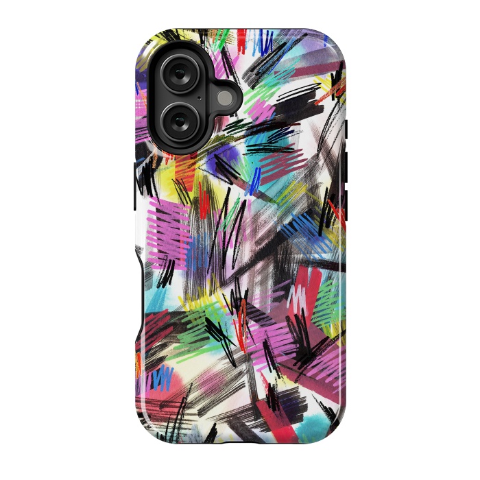 iPhone 16 StrongFit Wild Colorful Scratches and Strokes  by Ninola Design