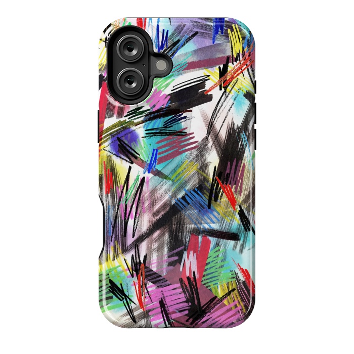 iPhone 16 Plus StrongFit Wild Colorful Scratches and Strokes  by Ninola Design