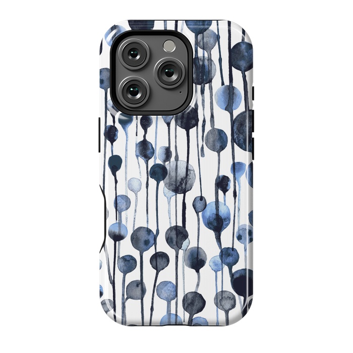 iPhone 16 Pro StrongFit Dripping Watercolor Dots Navy by Ninola Design