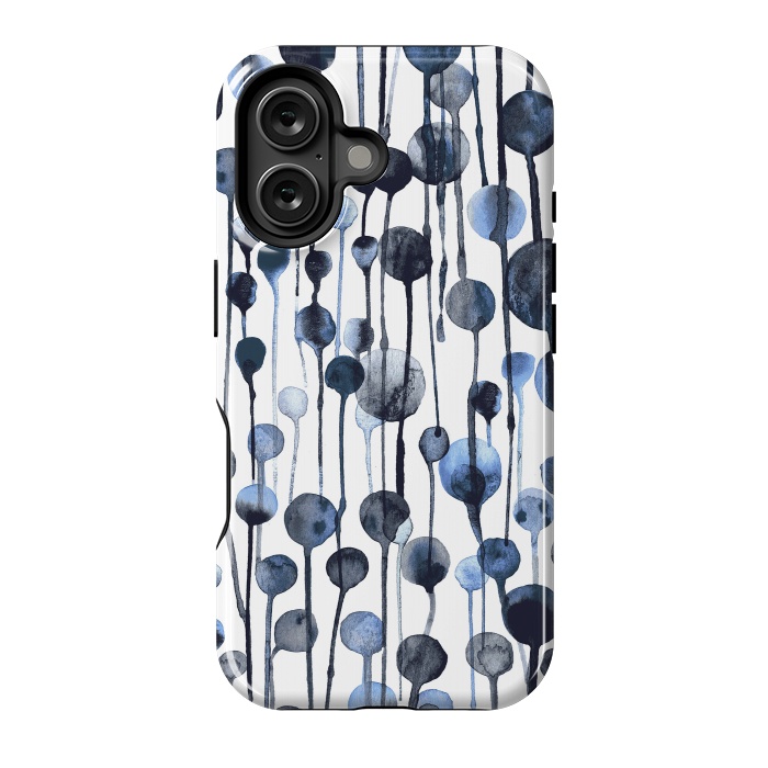 iPhone 16 StrongFit Dripping Watercolor Dots Navy by Ninola Design